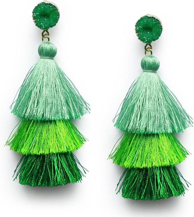 Me&Hz Colorful Layered Tassel Earrings Bohemian Tiered Tassel Druzy Stud Dangle Drop Earrings for... | Amazon (US)