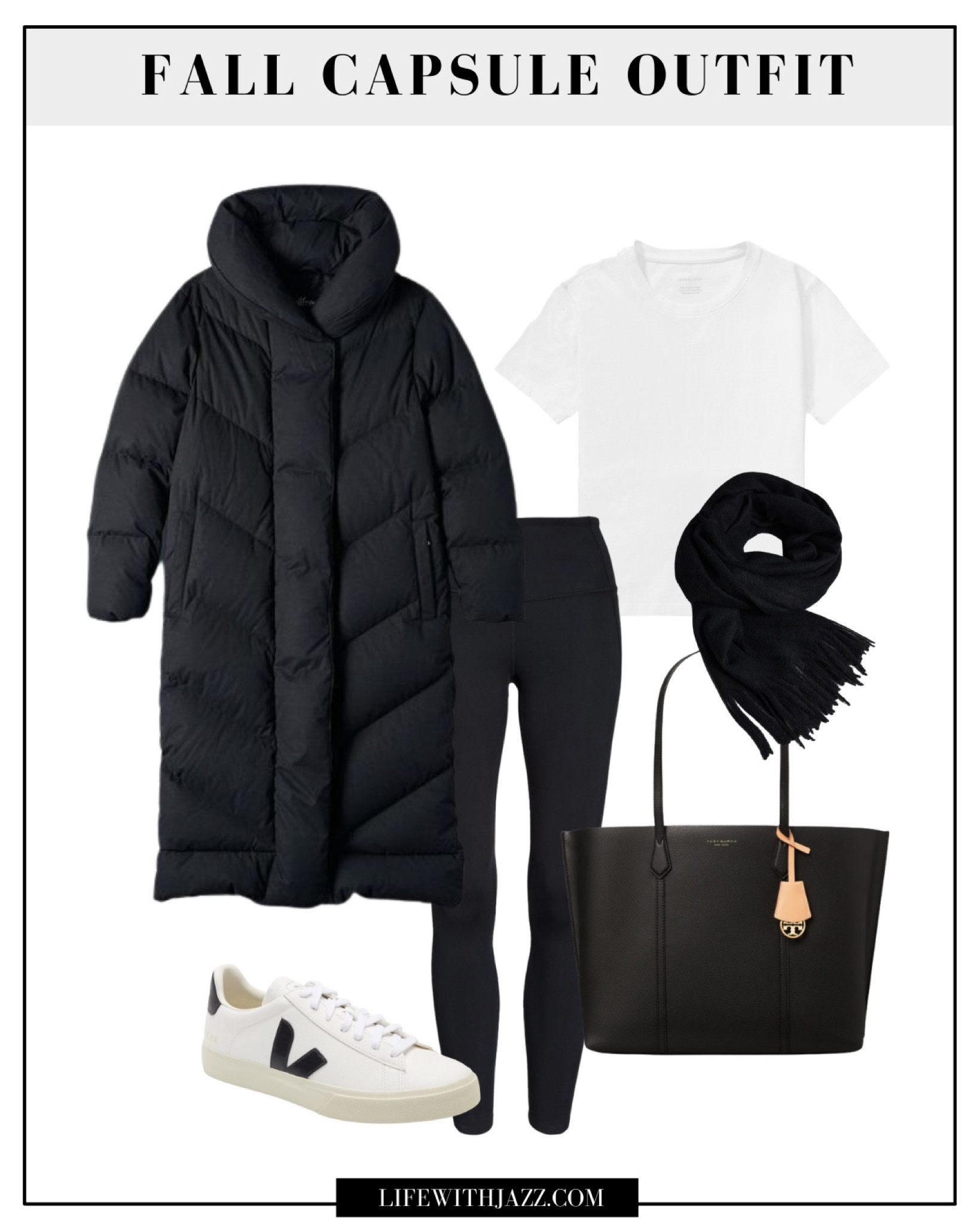 Fall capsule outfit 

Puffer jacket / white tee / black leggings / white veja sneakers 

#LTKunder100 #LTKSeasonal #LTKstyletip