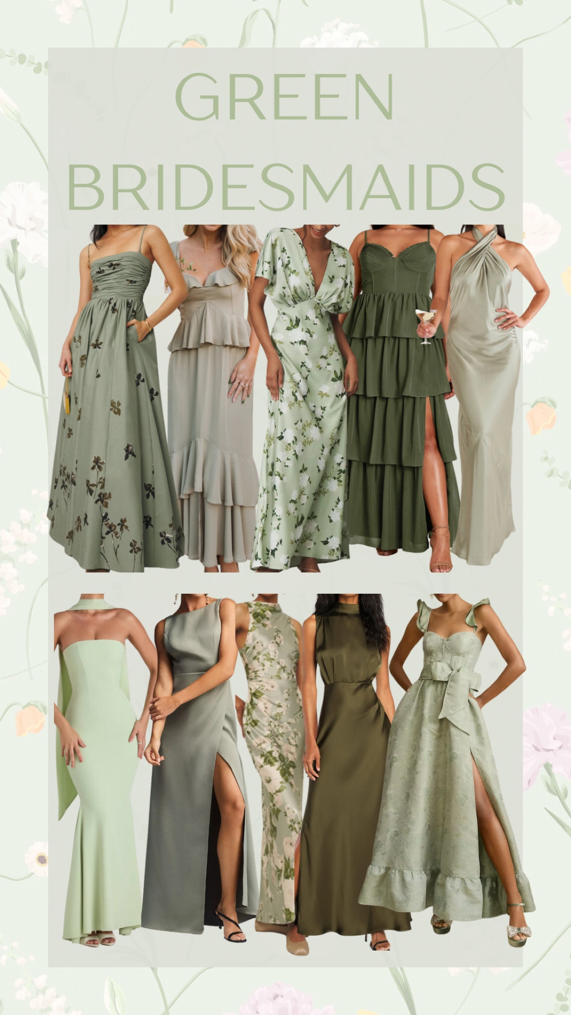 Green mismatched bridesmaid dresses 💚🤍

Bridesmaid dress. Bridesmaid outfit. Sage green wedding. Green and white wedding. Mix and match bridesmaid dress. Black tie wedding. Wedding guest dress. Sage green. Mix and match green dresses. Floral bridesmaid dresses. Moss green bridesmaid dresses. Garden party wedding. Fall bride. Fall bridesmaid dresses. November wedding. November bridesmaid dresses. 

#LTKParties #LTKStyleTip #LTKWedding