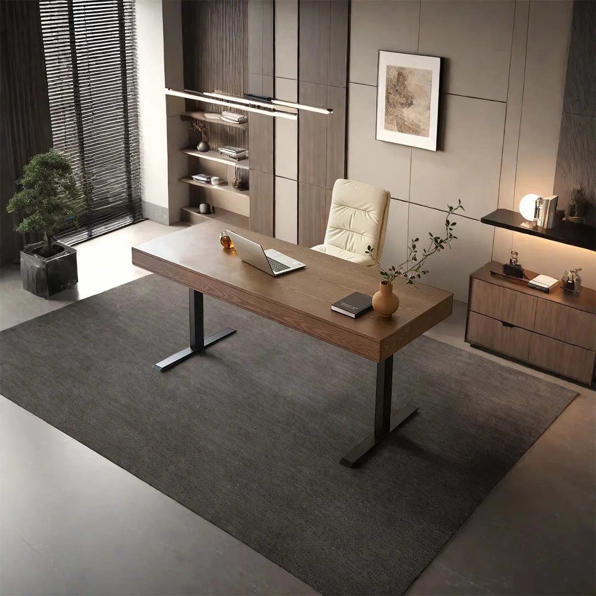 Electric height-adjustable desk, solid wood desk | Wayfair North America