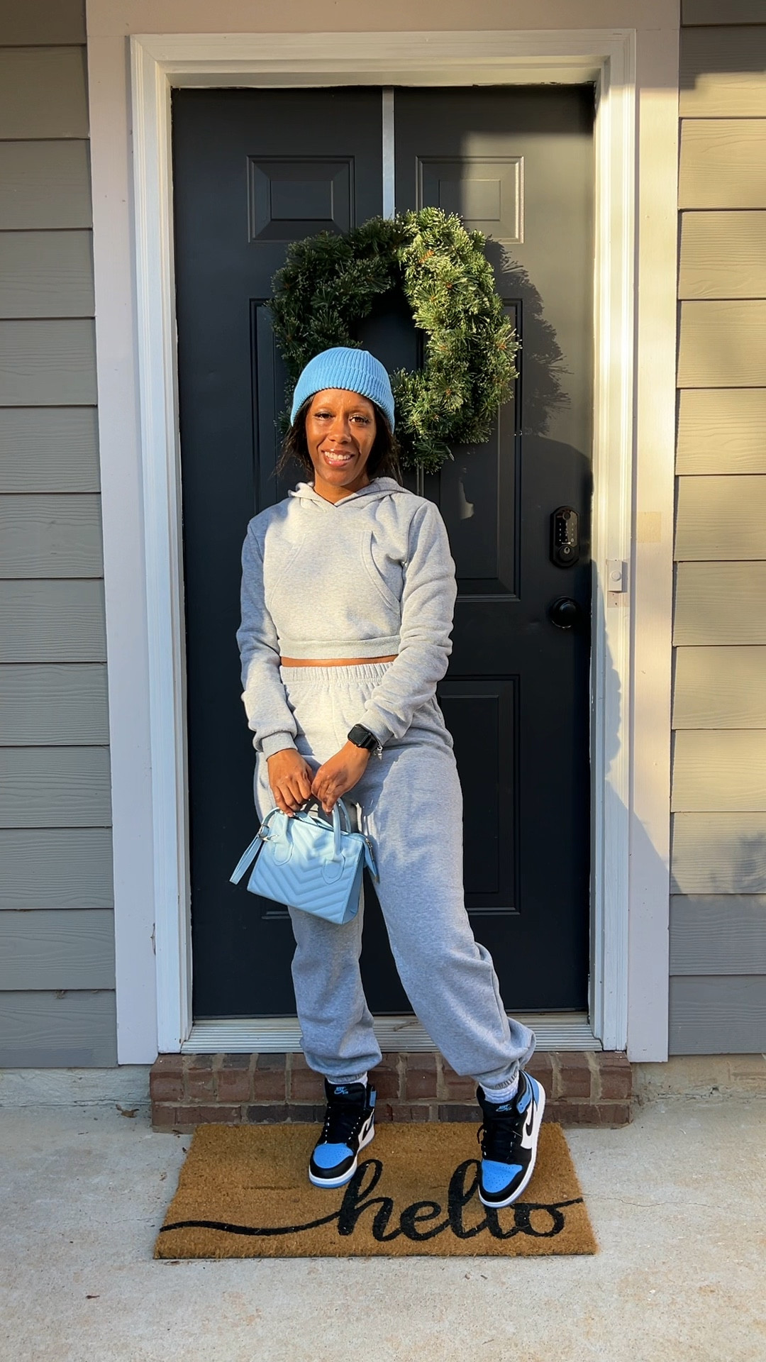 Sweatsuit outfit idea
I’m wearing a gray sweatsuit with a blue beanie, blue purse, and Jordan 1 UNC toe sneakers

#LTKShoeCrush #LTKHoliday #LTKStyleTip