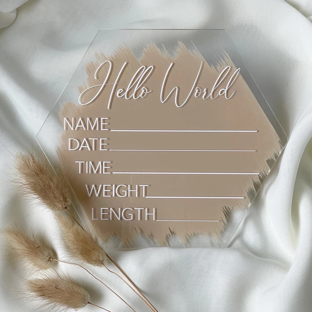 Acrylic Newborn Baby Birth Announcement Hello World Baby Announcement Sign Birth Stats Sign Name ... | Etsy (US)