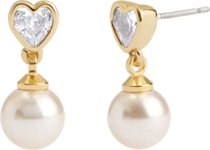 Crystal Heart Imitation Pearl Drop Earrings | Nordstrom