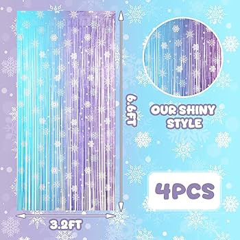 4 Pack 3.3x6.6 Ft Winter Princess Birthday Party Decorations Snowflake Backdrop Tinsel Foil Fring... | Amazon (US)