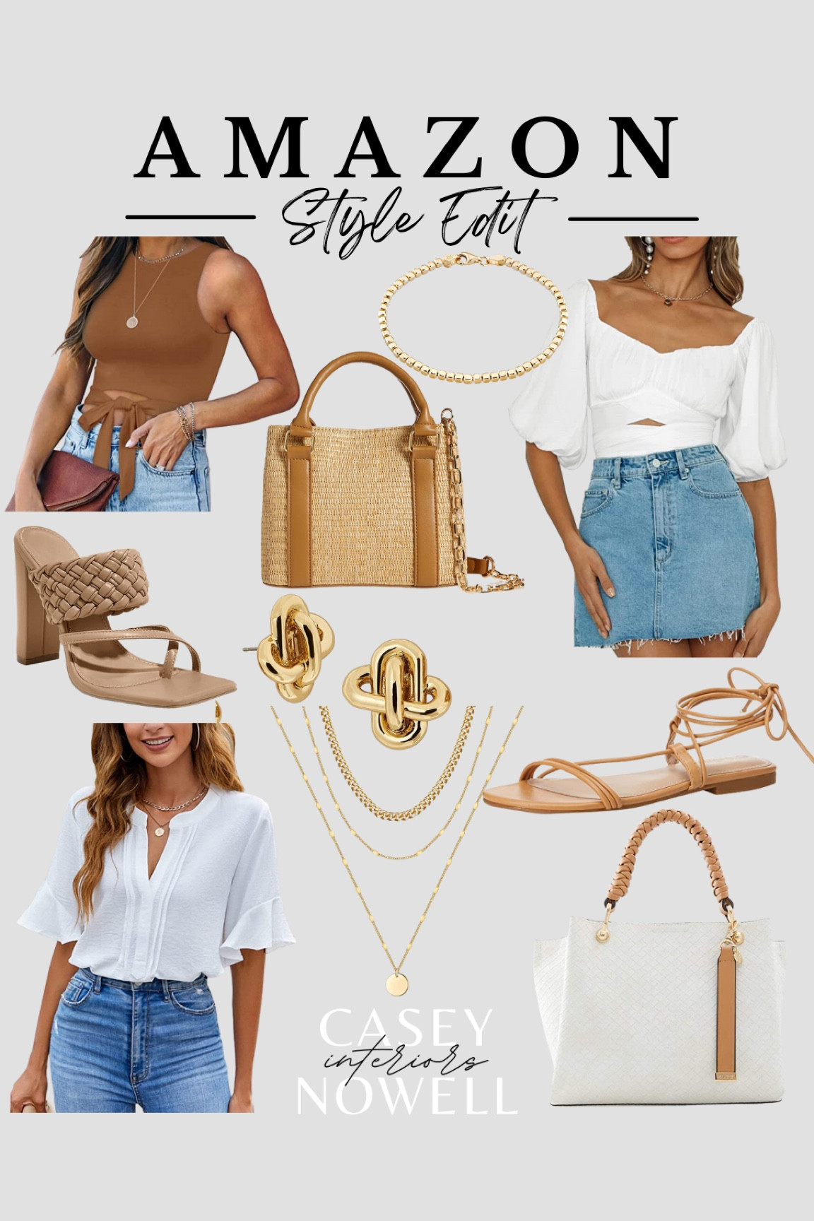 Amazon, clothing, Amazon, fashion, sandals, heels, earrings, brass jewelry, necklace set, bracelet, blouse, top, tank top, purse, handbag, neutral.

#LTKunder50 #LTKstyletip #LTKunder100