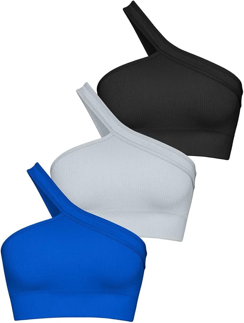 OQQ Women's 3 Piece Crop Tops One Shoulder Ribbed Seamless Exercise Workout Tank Tops | Amazon (US)