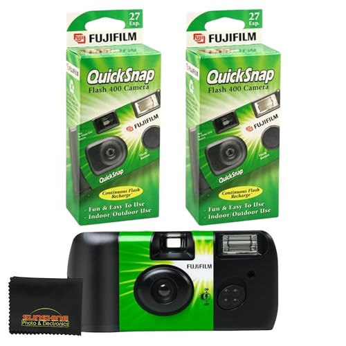 Fujifilm QuickSnap Flash 400 Camera, Fujifilm Disposable Camera with Flash, 27 Exposures with Sunshine Photo Microfiber Cloth (2 Pack) | Amazon (US)