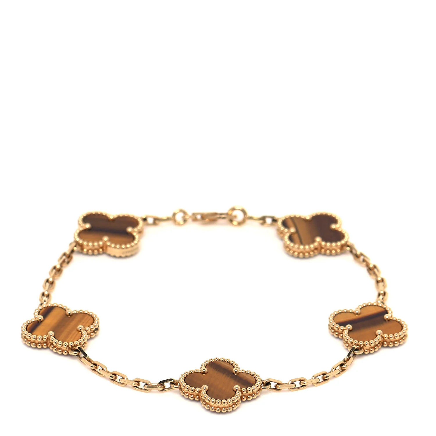 18K Yellow Gold Tiger Eye 5 Motifs Vintage Alhambra Bracelet | FASHIONPHILE (US)