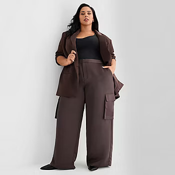 new!Ashley Graham Satin Womens Plus Straight Trouser | JCPenney