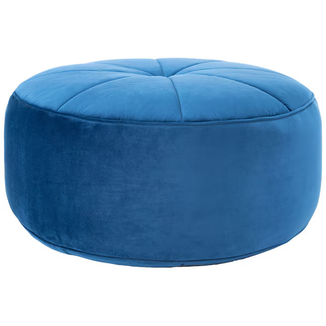 Safavieh Amais Modern Navy Velvet Round Ottoman | Lowe's