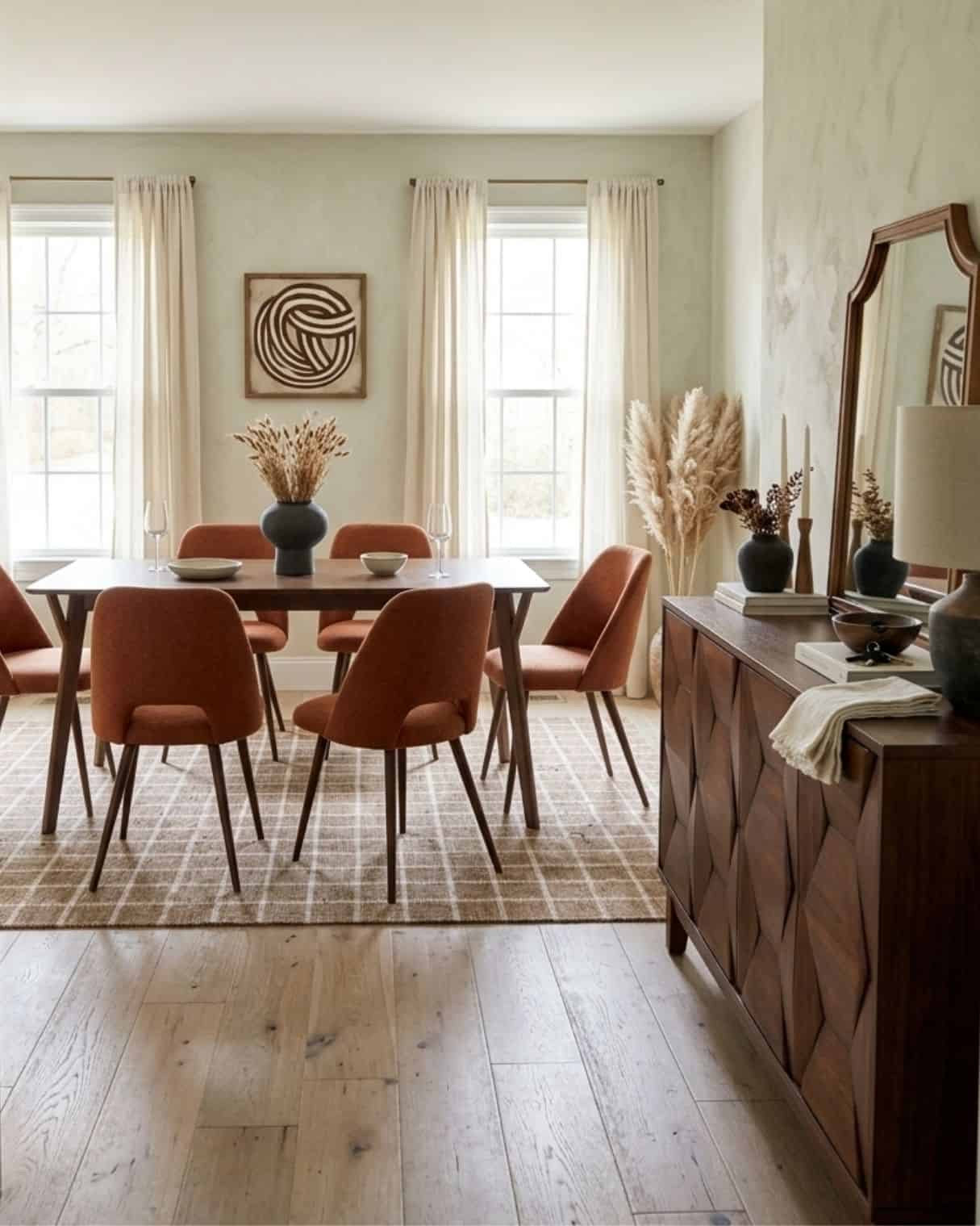 Warm Mid-Century Modern Dining Room Design With Rust Chairs

#diningroomdesign #midcenturymodern #diningroomdecor #diningroomideas #retrodining

The mood board features furniture & decor from Wayfair. The mockup is an approximation of how this mood board design could look in a home.

#LTKHome