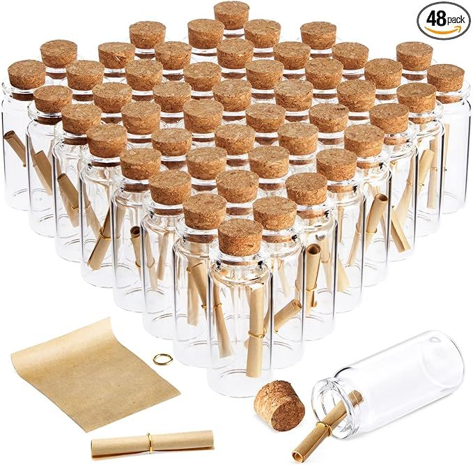 48 Pack 10ml Create A Message In A Bottle Kit, Bulk Small Glass Cork Bottles with Mini Scrolls fo... | Amazon (US)