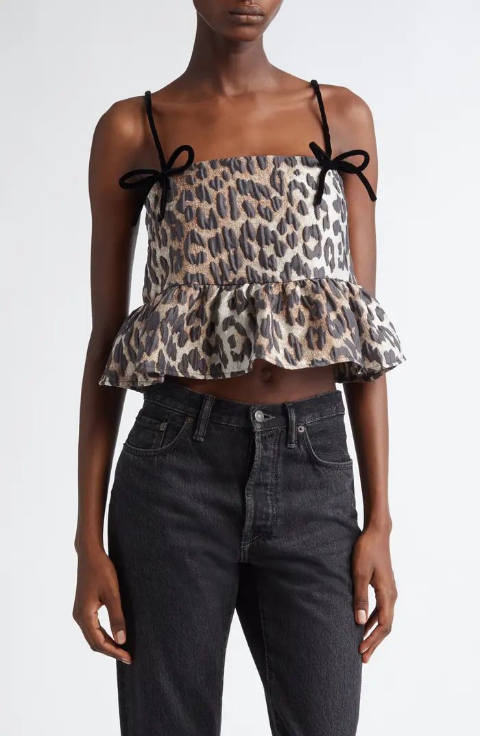 Ganni Leopard Textured Jacquard Peplum Camisole | Nordstrom | Nordstrom