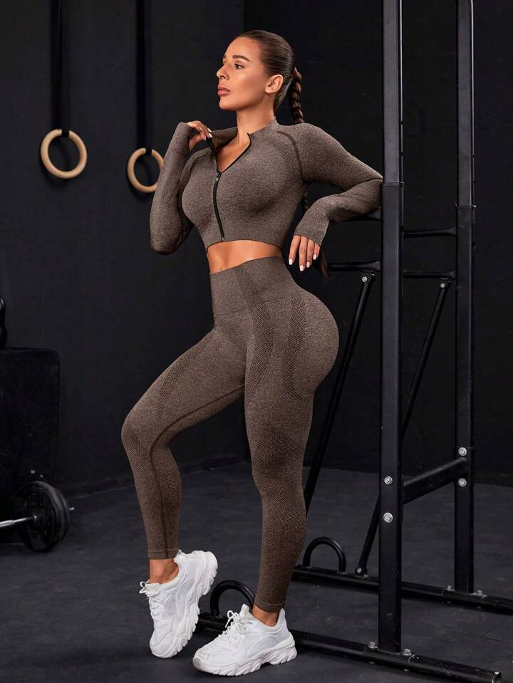 SHEIN Yoga Futuristic Seamless Raglan Sleeve Sports Jacket & Leggings | SHEIN