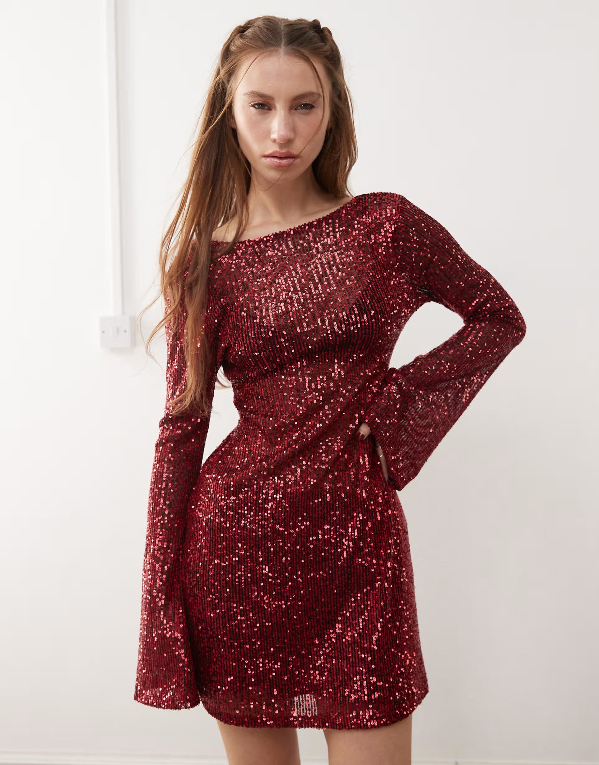 Reclaimed Vintage sequin mini party dress in burgundy | ASOS (Global)