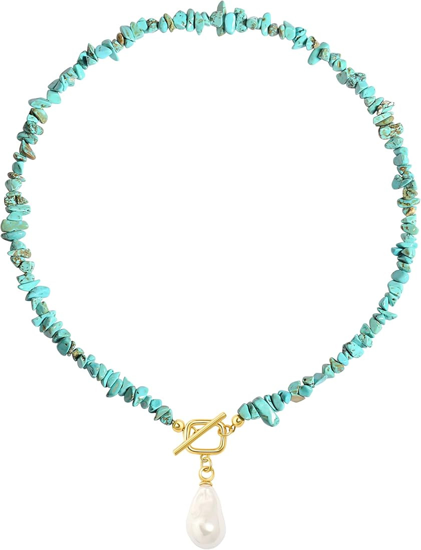 18k Gold Chain Link Necklace for Women, Baroque Pearl/Compass Pendant Necklace | Amazon (US)