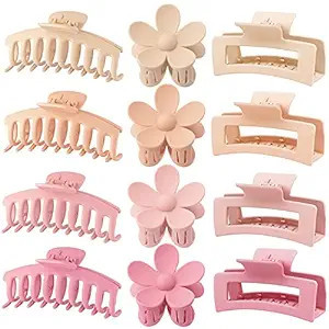 Large Hair Claw Clips 12 Pack 4.3 Inch Rectangle Hair Clips Flower Hair Clips for Women Thin Thic... | Amazon (US)
