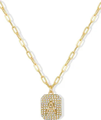 Argento Vivo Sterling Silver The Pavé Initial Dog Tag Pendant Necklace | Nordstrom | Nordstrom