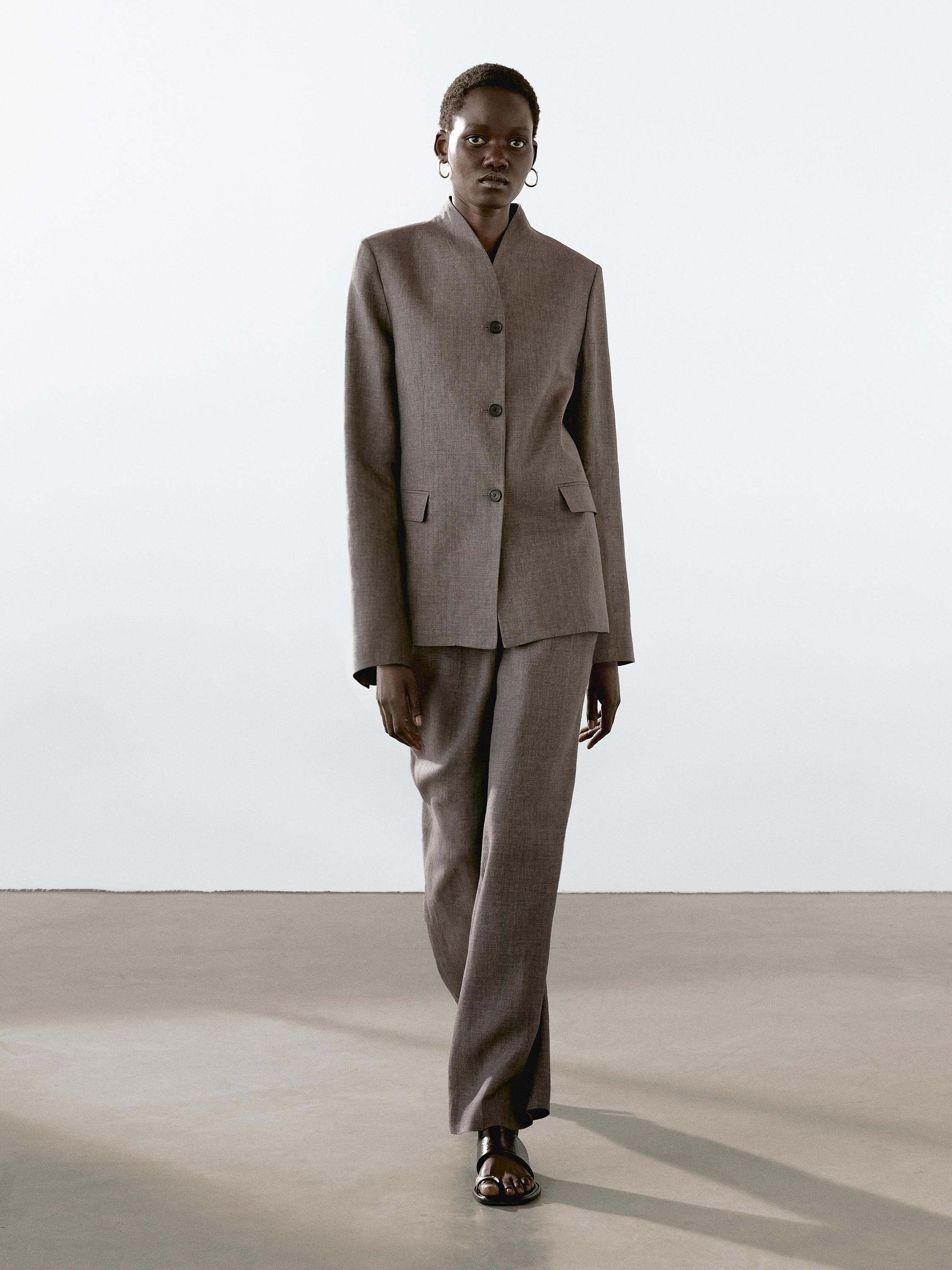 Blazer aus reinem Leinen mit Stehkragen | Massimo Dutti DE