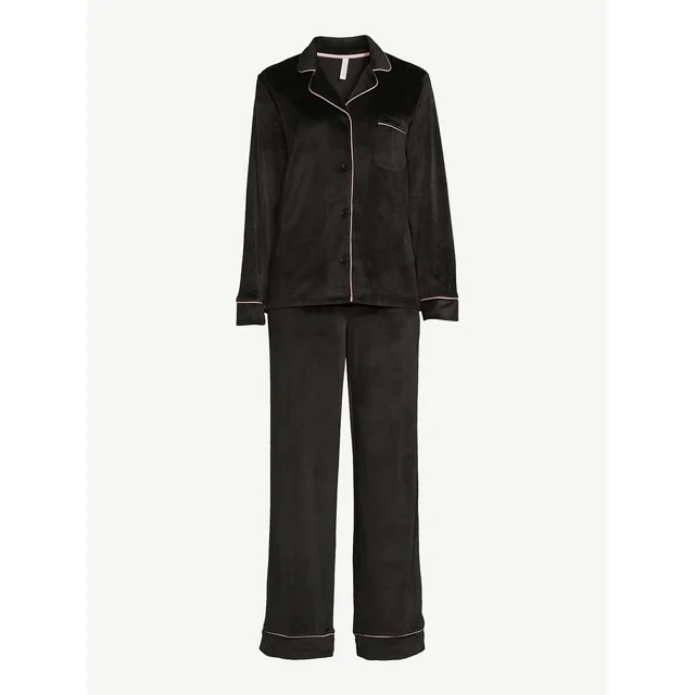 Joyspun Women’s Stretch Velour Notch Collar Top with Pants, 2-Piece Pajama Set, Sizes S to 3X | Walmart (US)