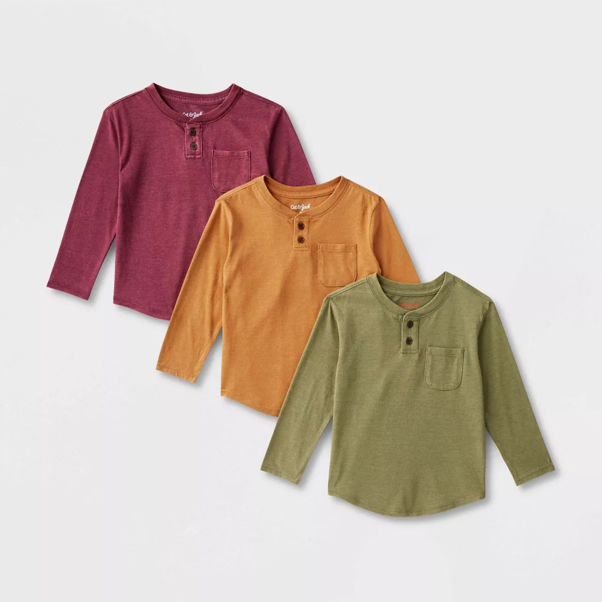 Toddler Boys' 3pk Washed Henley Long Sleeve T-Shirt - Cat & Jack™ Burgundy 4T | Target