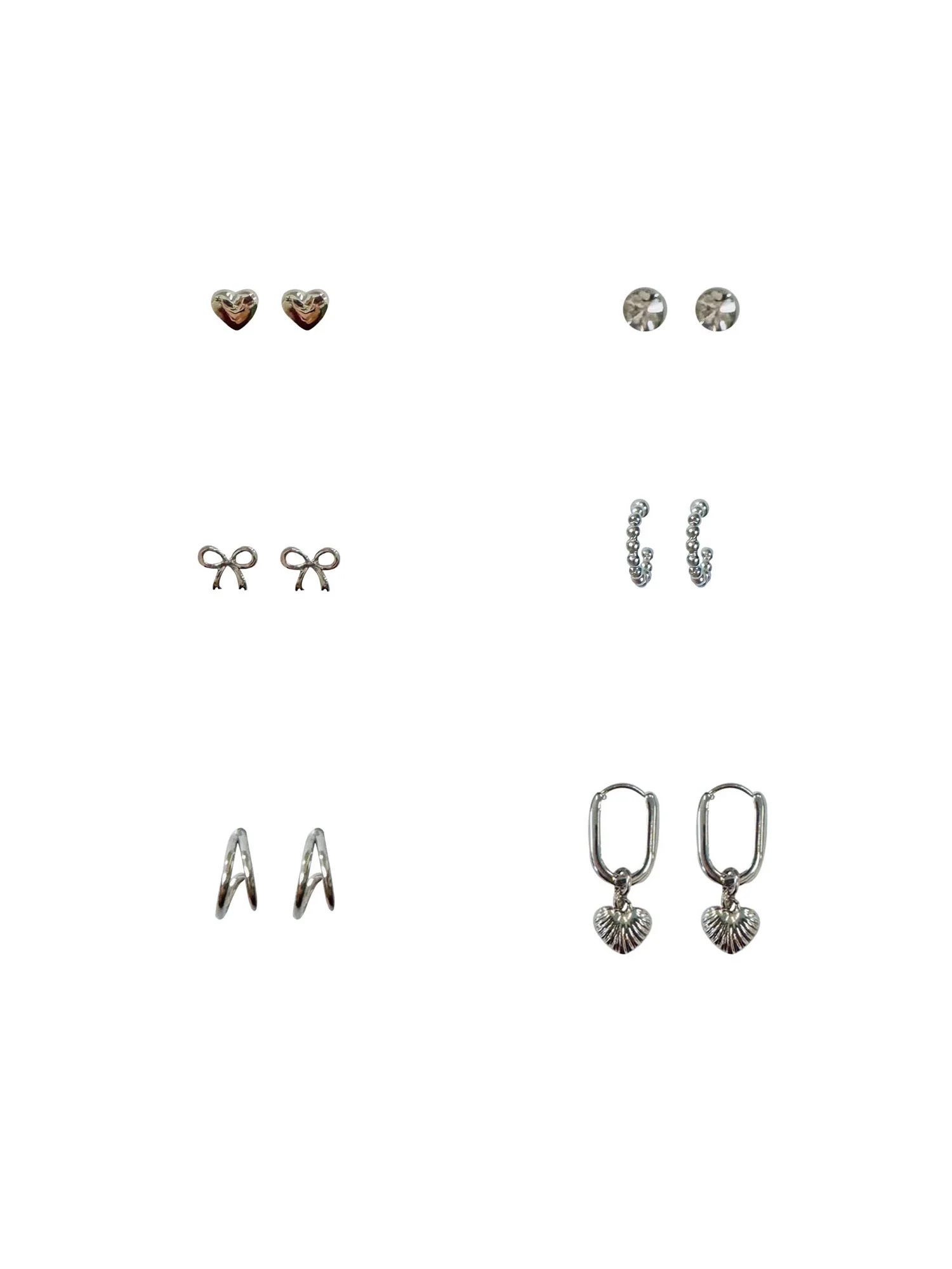 No Boundaries Silver-Tone Heart, Bow, Hoops and Studs Earrings, 6-Pack, Women's | Walmart (US)