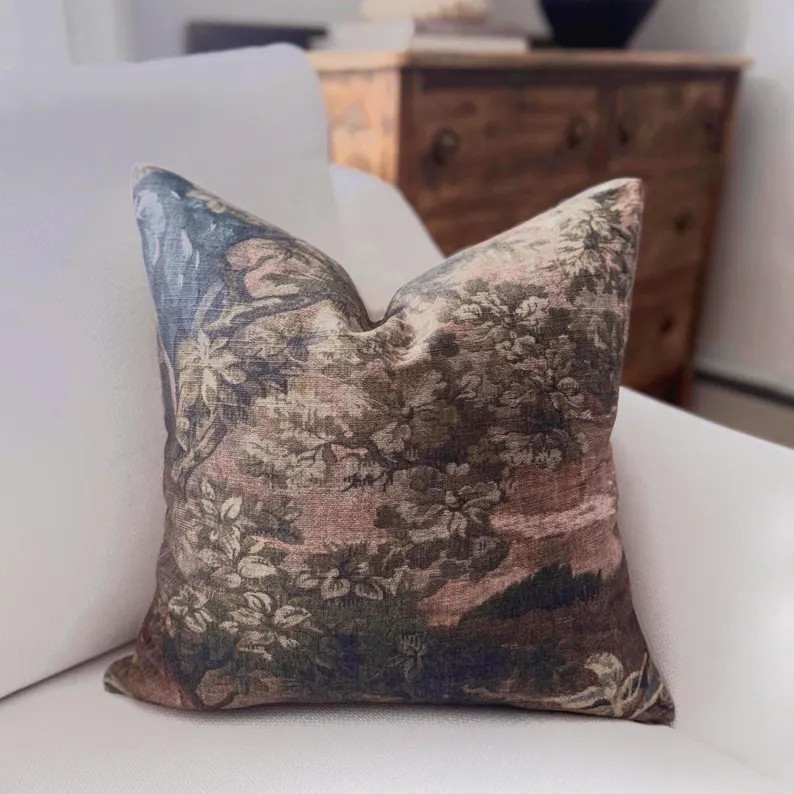 Warm Forest Pillow Cover French Antique Tapestry Style Accent Cushion Woodland Home Decor Print S... | Etsy (Global)