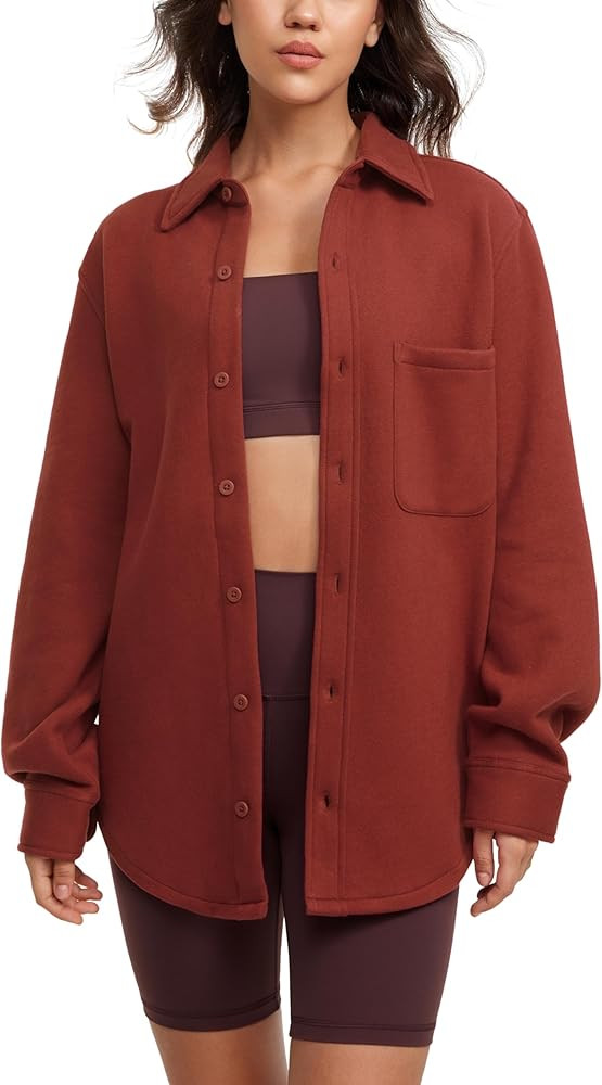 CRZ YOGA Womens Fleece Shacket Jackets Fall Warm Casual Long Sleeve Button Down Shirts with Pocke... | Amazon (US)