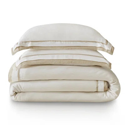 Premium Linen Bedding Sets, Beige And White, Breathable Queen For Comfortable Sleep | Wayfair North America