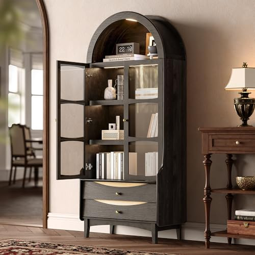 STO'SENSE 74" Tall Arched Bookshelf with LED Lights,4-Tier Modern Farmhouse Arched Bookcase with ... | Amazon (US)