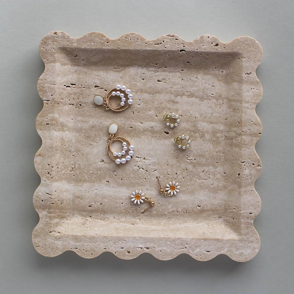Natural Travertine Tray, Scalloped Edge Marble Tray, Handmade Decorative Tray, Catch All Tray for... | Amazon (US)