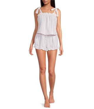 Sleeveless Tie Top Woven Striped Shorty Pajama Set | Dillard's