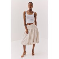 Stone Cotton Volume Puffball Midi Skirt, White | PrettyLittleThing UK