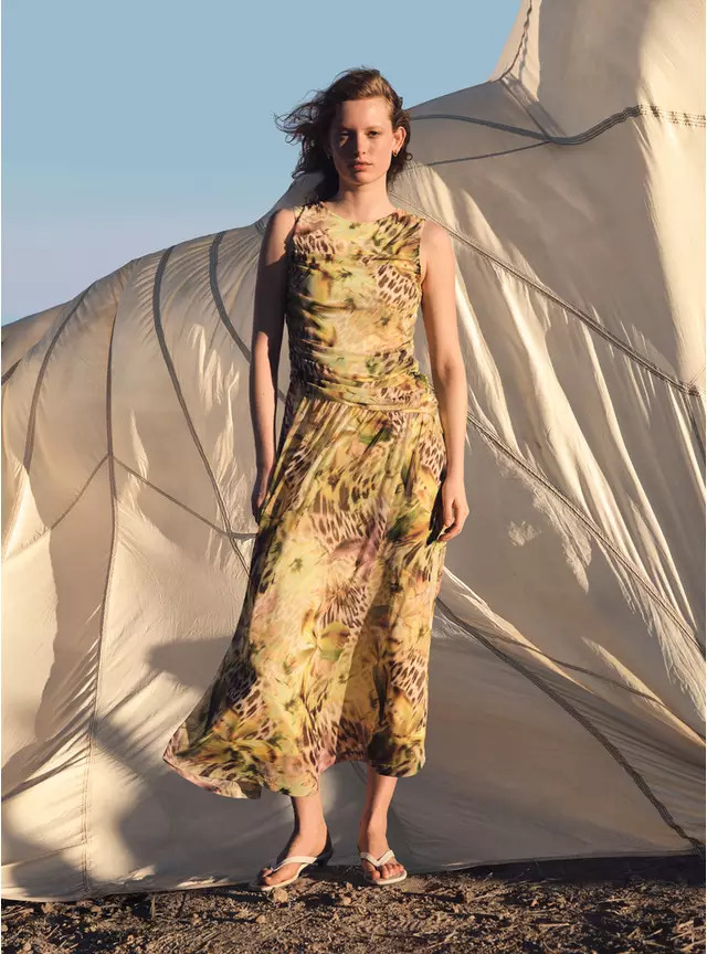 Buy Yellow Animal Print Ruched Column Dress 12 | Midaxi | Tu | Tu Clothing
