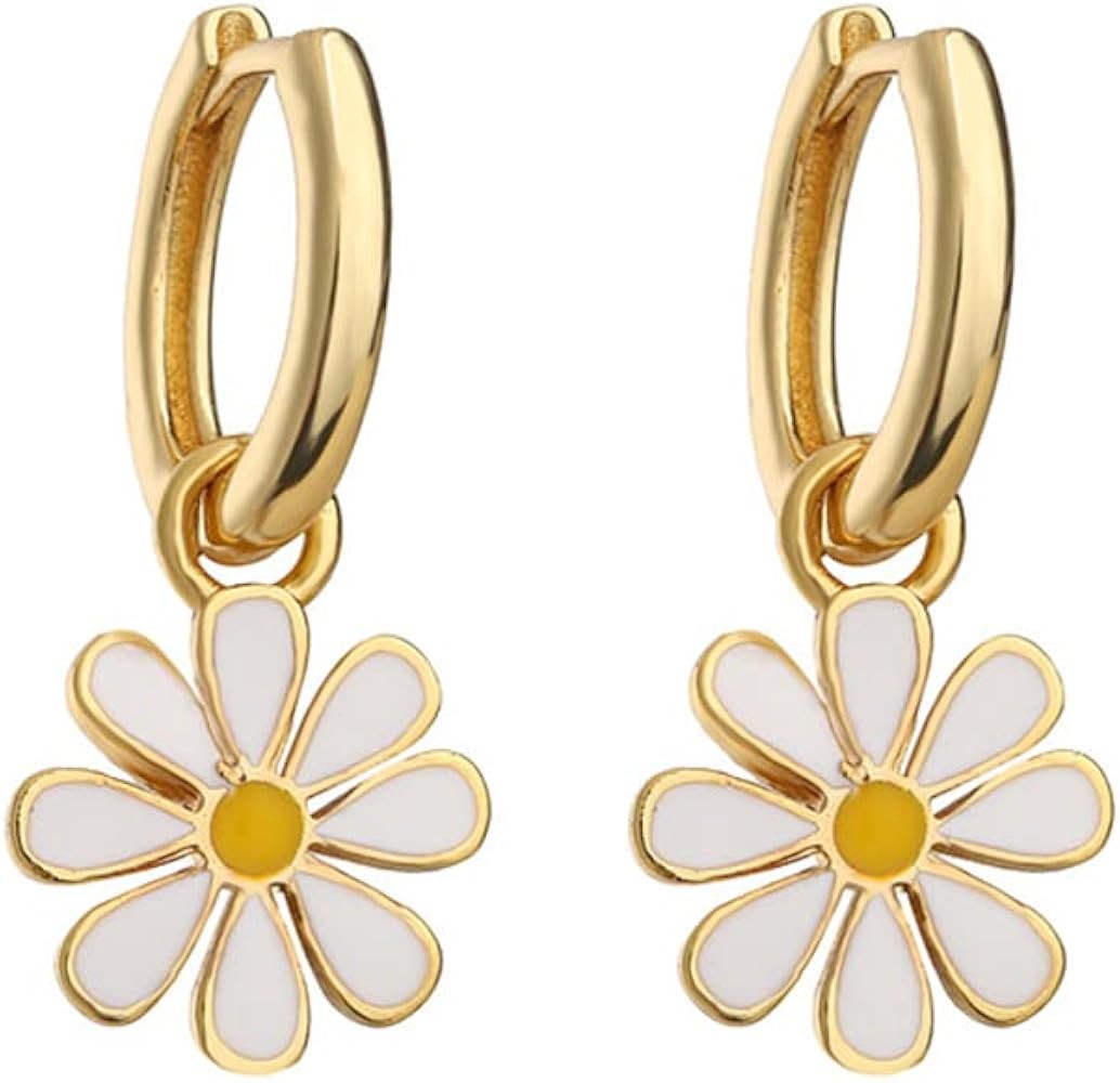Small Hoop With Daisy Flower Charm Earrings for Women Girls Cartilage Gold Plated Hypoallergenic ... | Amazon (US)