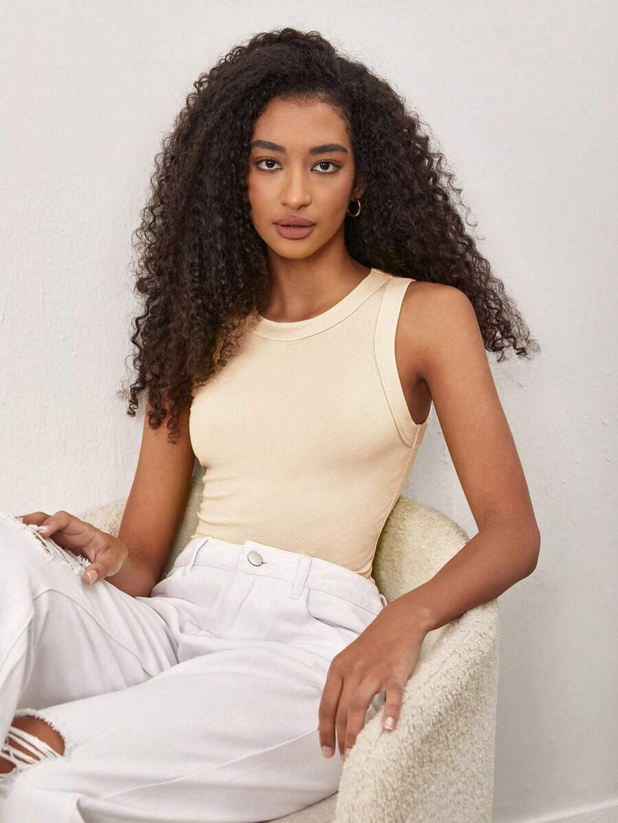 SHEIN BASICS Women's Solid Color Basic Sleeveless Tank Top For Daily Wear | SHEIN