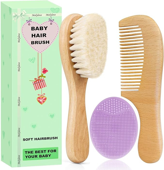 Baby Hair Brush and Comb Set for Newborns & Toddlers | Wooden Baby Brush Set with Soft Goat Brist... | Amazon (US)
