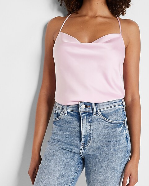 Conscious Edit Satin Racerback Cowl Neck Cami | Express