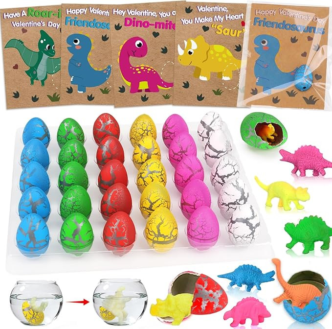 Valentines Day Gifts for Kids - 30 Pack Hatching Dinosaur Egg Card Bulk, Funny Valentines Exchang... | Amazon (US)