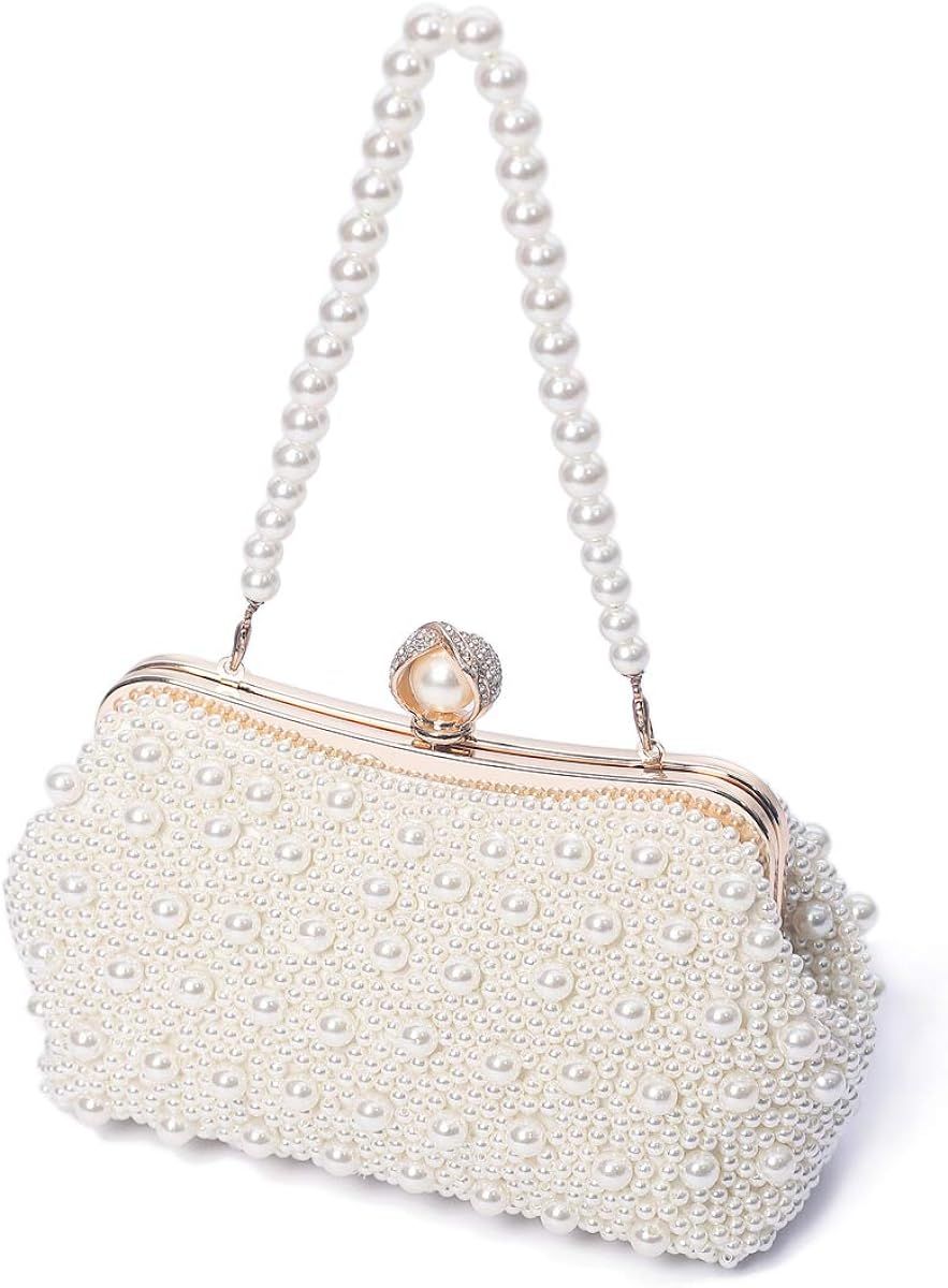 TOIHSUAN Women's Pearl Beaded Cream Evening Cluthes Bags for Wedding-with shoulder strap, 22cm*8c... | Amazon (US)