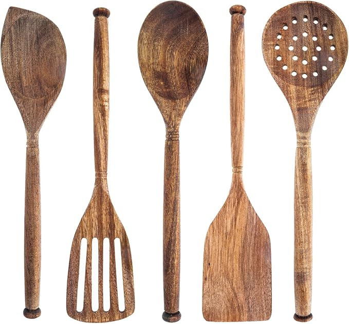 5pc Solid Acacia Wooden Kitchen Utensils Set Cooking Baking Home Essentials, 12 Inch | Amazon (US)