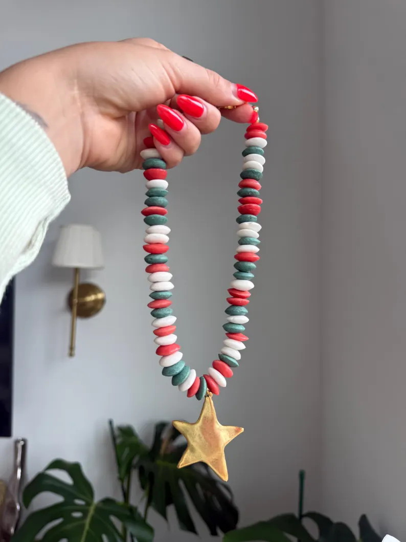 Gold Star Beaded Necklace | Coastal Americana Necklace | Red White Blue Necklace | Summer Stateme... | Etsy (Global)