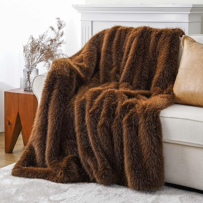 BATTILO HOME Luxury Fluffy Faux Fur Throw Blanket, Large Golden Brown Fake Fur Blanket for Bed, S... | Amazon (US)