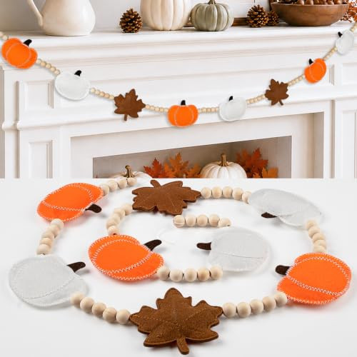 Fall Decorations for Home Handmade Felt Pumpkin Maple Leaf Beads Garland | Amazon (US)