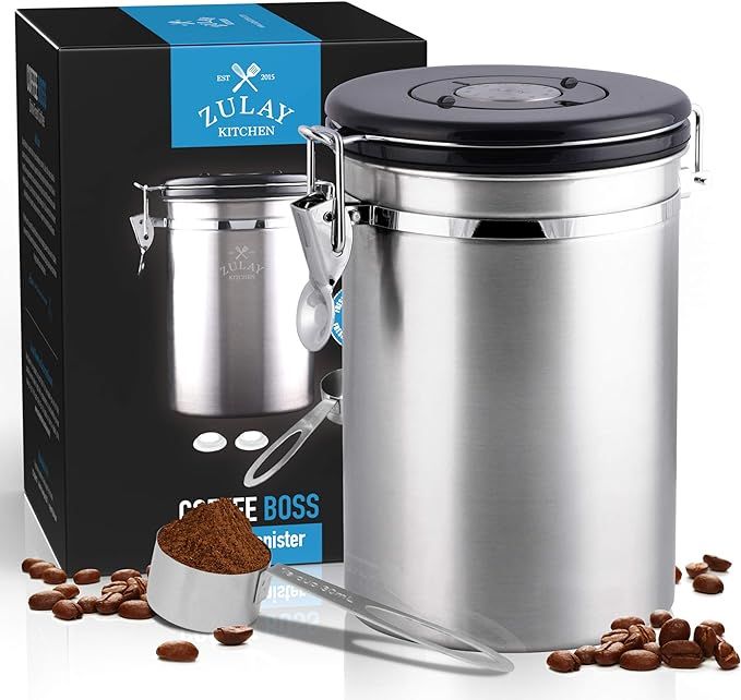 Zulay (Large) Airtight Coffee Canister - Stainless Steel Coffee Storage Canister with Scoop - Fea... | Amazon (US)