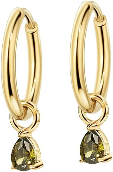 316L Surgical Steel Dangle Birthstone Hoop Earrings for Women | Amazon (US)