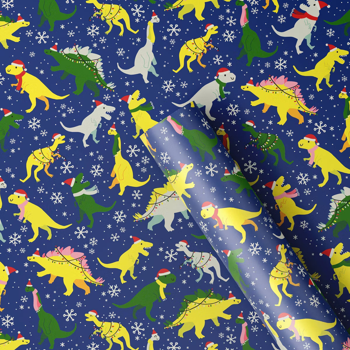 30" 125 sq ft Christmas Roll Wrap Dinosaurs on Blue - Wondershop™ | Target
