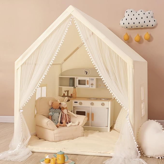 Monobeach Kids Tent Beige Play Tent with Long Mesh Curtain Large Playhouse for Indoor Outdoor Pla... | Amazon (US)