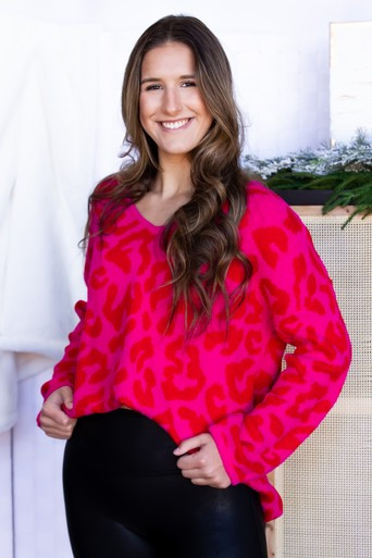 Leopard Print Long Sleeve Knit Sweater | Material Girls