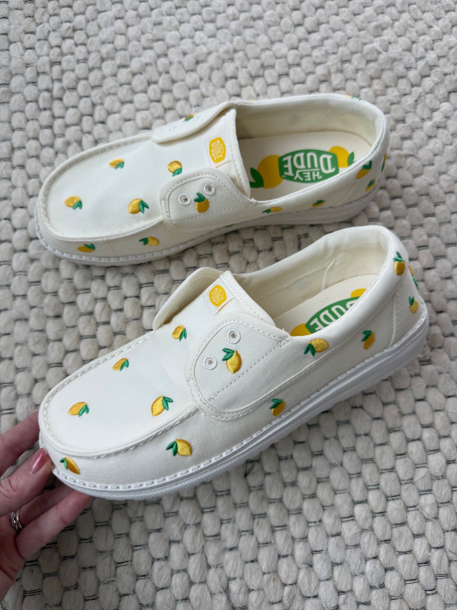Cutest new embroidered HEYDUDE slip on loafers! 🍋 

#LTKselfcare #LTKTravel #LTKmomlife